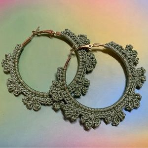 CROCHET PICOT HOOP EARRINGS- MATCHA
